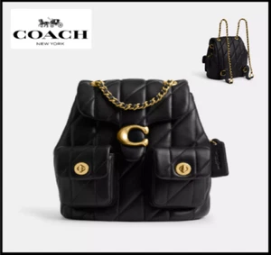 COACH CU076 Tabby Backpack Quilting Bag Black Gold Nappa Leather Outlet New - Picture 1 of 15