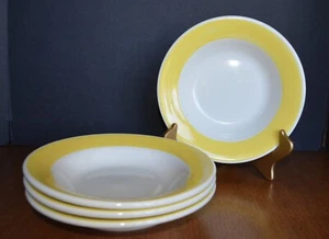 VTG Restaurant Ware Soup Bowls (4) ULTIMA CHINA Ironstone #8 Yellow Rim - Picture 1 of 10