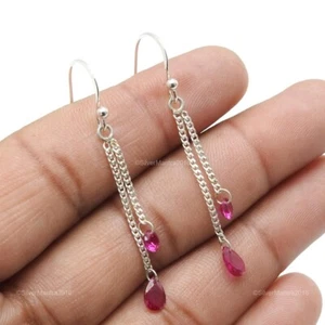Pink Cubic Zirconia Gemstone Wedding Dangle Drop Handcrafted Earrings 925 Silver - Picture 1 of 6
