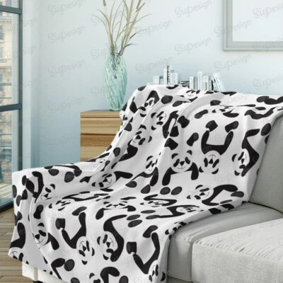 Cute Panda Blanket, Black White Sherpa Blanket or Minky Throw Blanket - Image 1 of 4