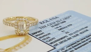 Emerald Cut Diamond Halo Engagement Ring 1.56 ct 14K Yellow Gold Rtl $9,510 - Picture 1 of 12