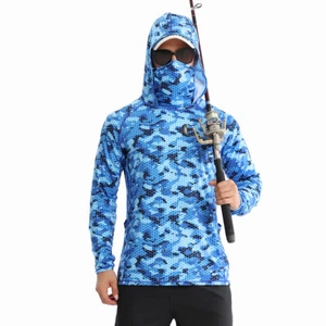 Premium Sbart Herren Angelshirt mit Hoodie Gesichtsmaske Angeln Jagd Wandern - Bild 1 von 9