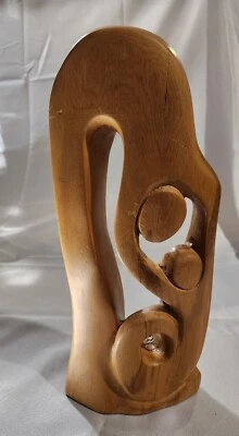 Escultura abstrata de madeira 12,25"T esculpida à mão assinada por pais e filhos  - Imagem 1 de 4