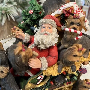 Danbury Mint Yorkie Yorkshire Terrier Santa Christmas Sleigh Rare - Picture 1 of 11