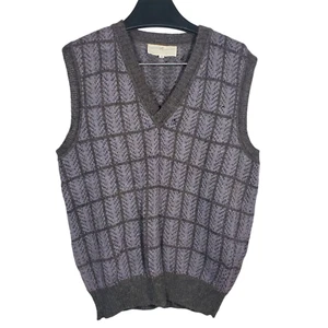 Peruvian Connection Hand-Knit Sweater Vest Mens M Alpaca V-Neck Grey Grid Check - Picture 1 of 6