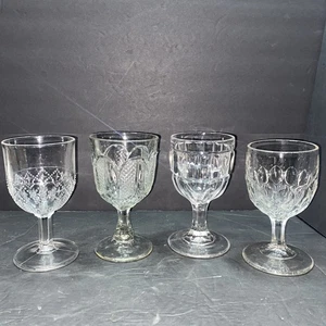 4 calici in vetro pressato primi americani modello vittoriano dal 1880 al 1900 - Foto 1 di 9