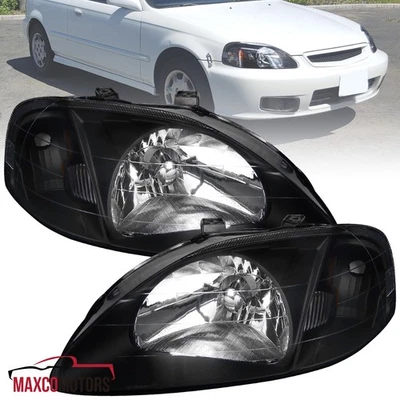 Black Headlights Fits 1999-2000 Honda Civic EK EJ LX EX SI 2/4Dr Lamp Left+Right — 第 1/4 张图片