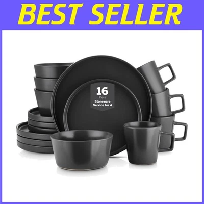 Elegant Matte Black 16-Piece Dinnerware Collection - Image 1 of 4