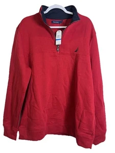 NWT Men’s Nautica K3774T Red Long Sleeve 1/4 Zip Fleece Sweatshirt XL $79.50 New - Picture 1 of 6