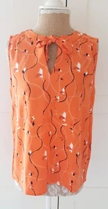 Vero Moda Ladies Orange Floral Sleeveless Neck Tie Blouse Top Size 8/10 BNWT - Picture 1 of 6