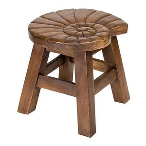 Nautilus Shell Stain Design Hand Carved Acacia Hardwood Decorative Short Stool - Picture 1 of 4