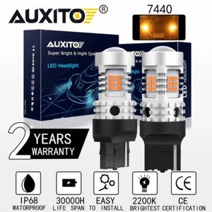 AUXITO 7443 7440 LED Front Rear Turn Signal Light Bulbs No Hyper Flash Amber EOB - Picture 1 of 10