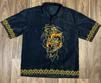 Camisa De Colección Y2K Dragon Flames Cyber Goth Grunge Emo Punk Abotonada XL Foto 1 de 4