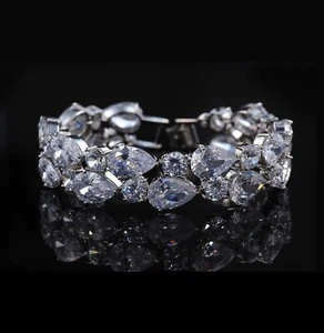 18k White Gold Filled Tennis Bracelet made w/ Swarovski Crystal Bridal Jewelry - Picture 1 of 11