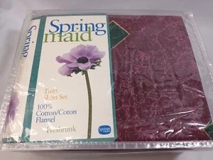 New Spring Maid Twin Sheet Set 100% Cotton Flannel Preshrunk Red with Green - Picture 1 of 8