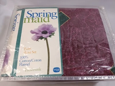 New Spring Maid Twin Sheet Set 100% Cotton Flannel Preshrunk Red with Green - Image 1 of 4