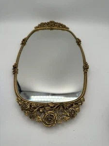 Vintage Matson Ormolu Gold Mirror Boudoir Vanity Perfume Tray Rose Roses 17”x8” - Picture 1 of 14
