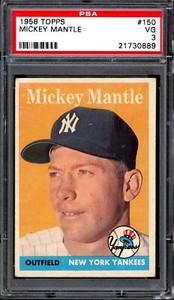 MICKEY MANTLE ~ 1958 Topps Baseball Card #150 ~ Graded PSA 3 VG