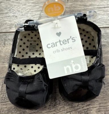 New Vintage Carter's Newborn Black Bow Dress Shoes - Image 1 of 2