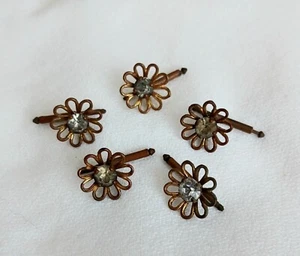 Vintage 40er Jahre Damen Manschettenknöpfe Gänseblümchen goldfarben Blumen Strass 5 Stück - Bild 1 von 4