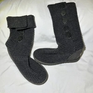 UGG Australia Classic Cardy Gray Button Slouch knit Boots Women's Size US 7 - Picture 1 of 9