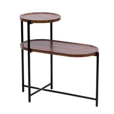 2-tier Sofa Side Table Small Coffee Tables W/Round&Oval Tabletop&Storage Shelf - Image 1 of 4