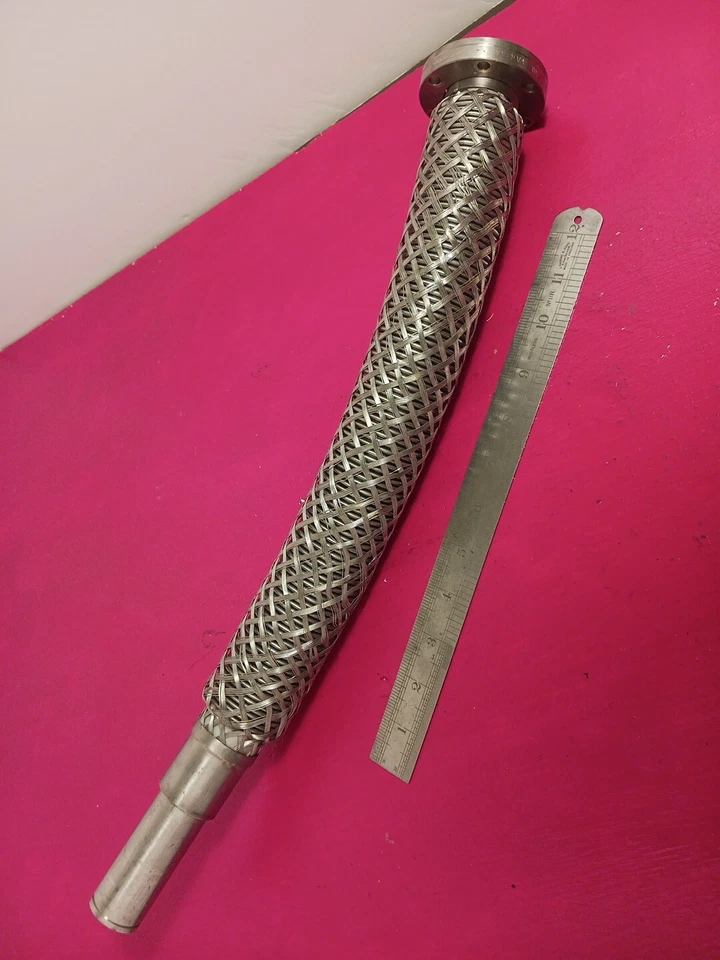 Varian 2.75" Conflat Flange Flexible SS Braided Bellows Vacuum Hose 20" OAL - Image 1 of 4
