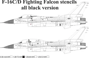 UpRise Decals UR72189 - F-16C/D Fighting Falcon stencils, all black version 1/72 - Picture 1 of 5