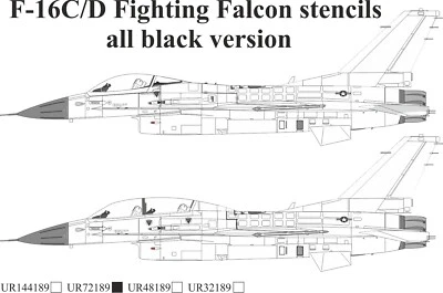 UpRise Decals UR72189 - F-16C/D Fighting Falcon stencils, all black version 1/72 - Image 1 of 4