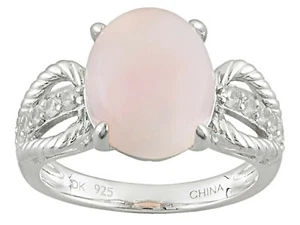 Anillo de plata esterlina ovalado ópalo rosa peruano y circón blanco 0,24 quilates - Talla - 12 - Imagen 1 de 4