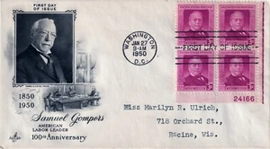 US FDC #988 Artcraft Jan 27, 1950 DC Samuel Gompers Labor Union Plate Block PB - Picture 1 of 1
