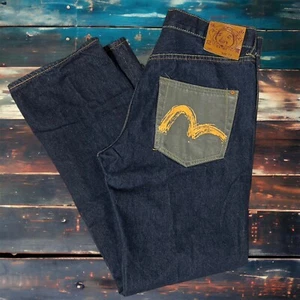 Vintage EVISU Y2K Jeans, bemalt doppelte Gesäßtaschen Größe 36 (36x34) Knopfleiste �� - Bild 1 von 24