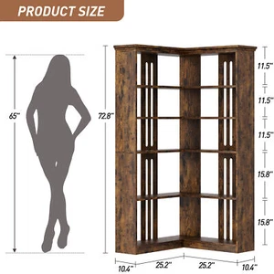 Farmhouse Open Bookshelf 72.8" Corner Bookcase 5-Tier Wood L-shaped Bookshelf - Picture 1 of 12
