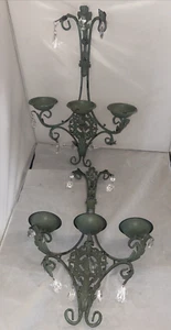 Candelabra Chandelier Wall Sconce 3 Candle with Crystal Drops Lightweight Metal - Picture 1 of 15