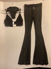 iheartraves size M fancy bra/ thong panty/ bling sheer pants 3 piece set