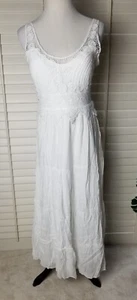 NWT J Gee💕Lace Maxi Dress White Lg Boho Gauze Lined Straps Smocked Bra - Picture 1 of 20