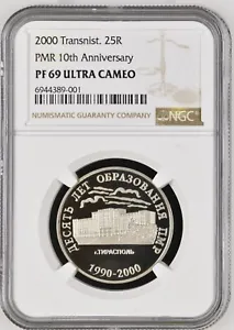 Transnistria 2000 PMR 10th Anniversary 25 Roubles NGC PF69 Ultra Cameo Top Pop - Picture 1 of 2