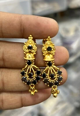 Juego de Pendientes Chapados en Oro Estilo Sur de la India Piedra Rubí Original Foto 1 de 2