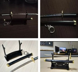 MINI BLACK JAPANESE KATANA SWORD DISPLAY COLLECTABLE SET WITH STAND AND SHEATH - Picture 1 of 11