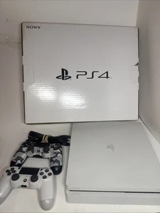 PS4 Slim Sony PlayStation 4 Slim 1 TB Glacier White 2 Controllers Low Firmware - Picture 1 of 14