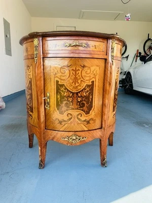 Lindo armário de mesa de entrada antigo francês vitoriano Louis XV com incrustação de marchetaria - Imagem 1 de 4