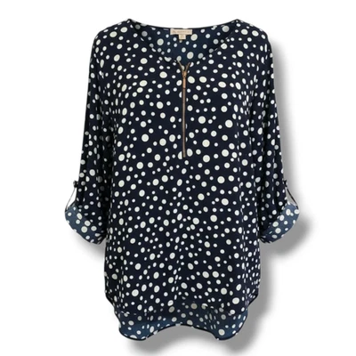 Dressbarn Women’s Plus Size 2X Navy Blue Polka Dot Blouse – Polyester Spandex - Image 1 of 4