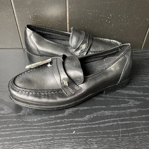 Thom McAn Men's Dress Shoes 7 Wide Black Leather Comfort Loafers - Picture 1 of 7
