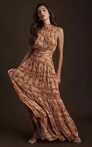 BHLDN Women's Orange Metal Juniper Tiered Backless High-Neck Gown Sz 10 READ - Picture 1 of 10