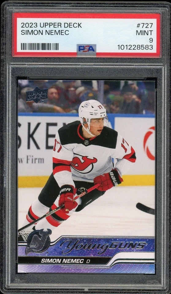 2023-24 Upper Deck Extended Series Young Guns #727 Simon Nemec RC PSA 9 Devils - Image 1 of 2