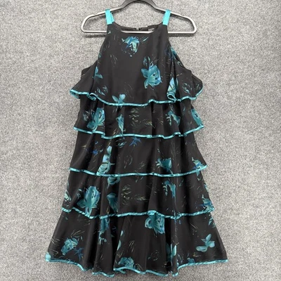 SL Vestido de Moda para Mujer 14 Negro Floral Volantes en Niveles Festival Noche Cóctel Foto 1 de 4