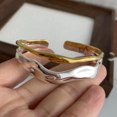 EDLES GOLD Armband 925 SILBER massiv Armkette WELLEN ARMREIF Armzange Zirkonia - Bild 1 von 3