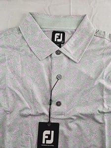 FootJoy Shirt Men Large Purple Green Shadow Palm Print Lisle Polo Golf Logo NEW - Picture 1 of 15