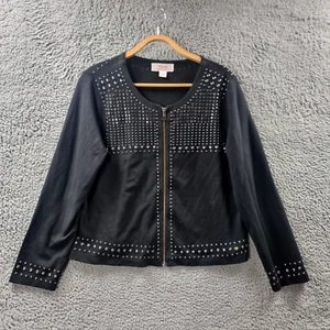 Clarity Womens Crop Jacket Size L Black Stretch Knit Studs Long Sleeve Zip Front - Picture 1 of 14
