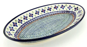 Plato ovalado grande de cerámica polaca de 14 pulgadas Largo Boleslawiec Mosaico Flower Patter - Imagen 1 de 4